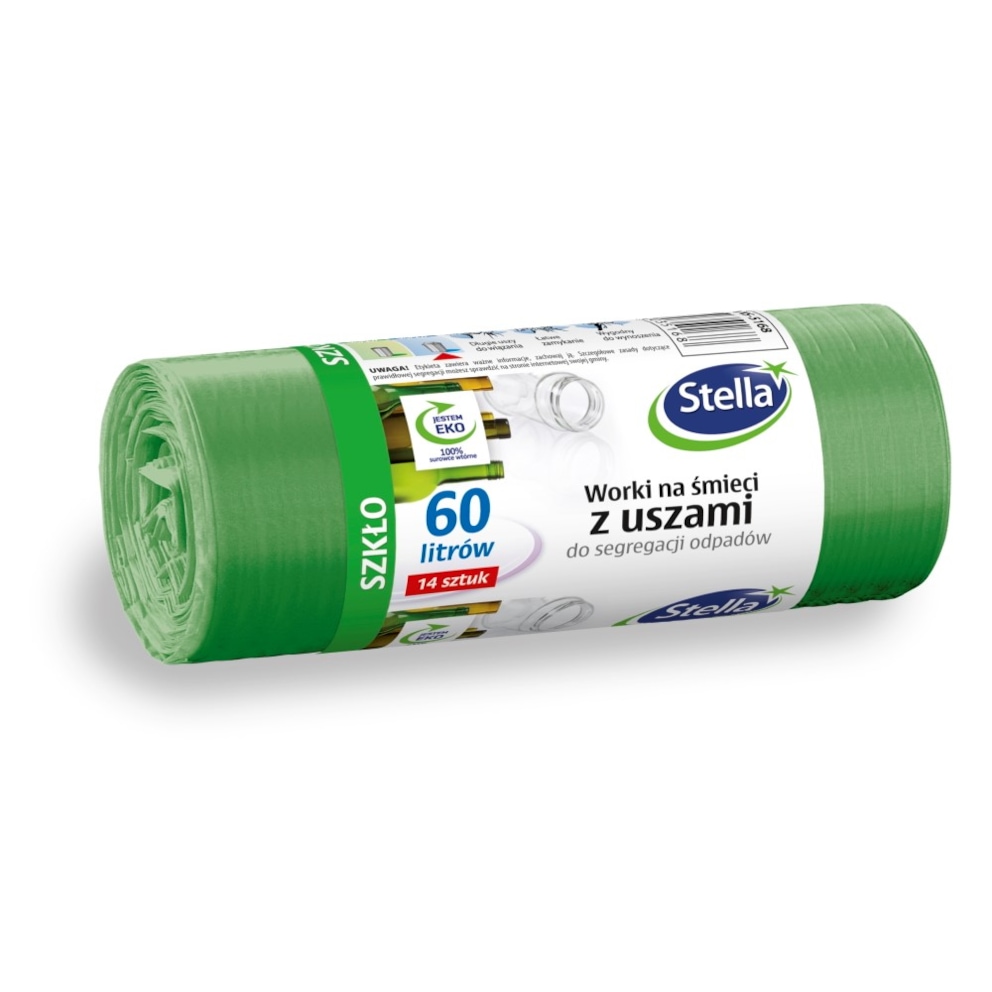 Worki z uszami STELLA, do segregacji szkła, 60 l, 14 szt., zielone, zielony
