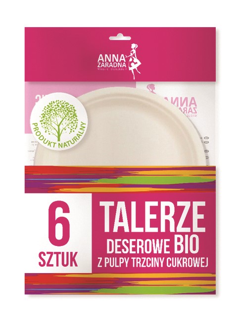 Talerze deserowe bio ANNA ZARADNA, z pulpy trzciny cukrowej, 6 szt., biały