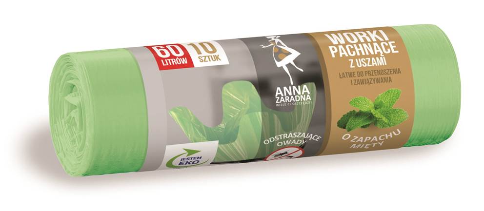 Worki na śmieci z uszami ANNA ZARADNA, zapach miętowy, 60 l, 10 szt., miętowy