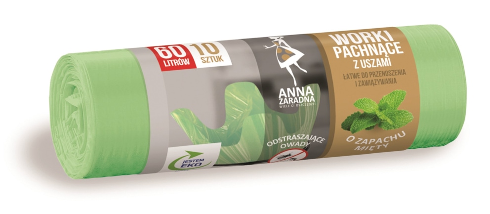 Worki na śmieci z uszami ANNA ZARADNA, zapach miętowy, 60 l, 10 szt., miętowy