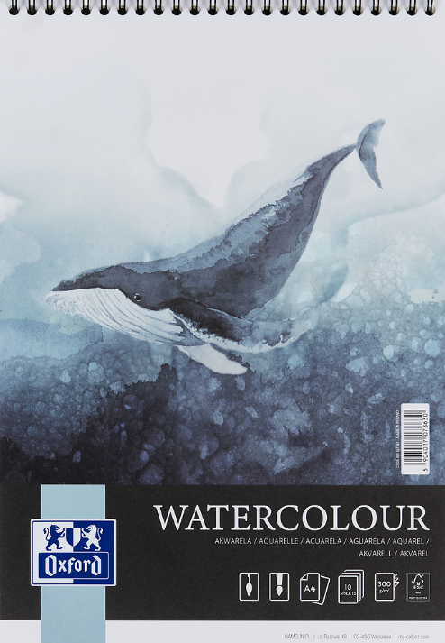 BLOK AKWARELA OXFORD A4 10K 300G NA SPIRALI PO KRÓTSZYM BOKU