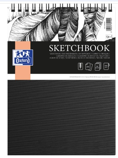SZKICOWNIK OXFORD SKETCHBOOK PODWÓJNA SPIRALA A4 50K 100G CZARNY