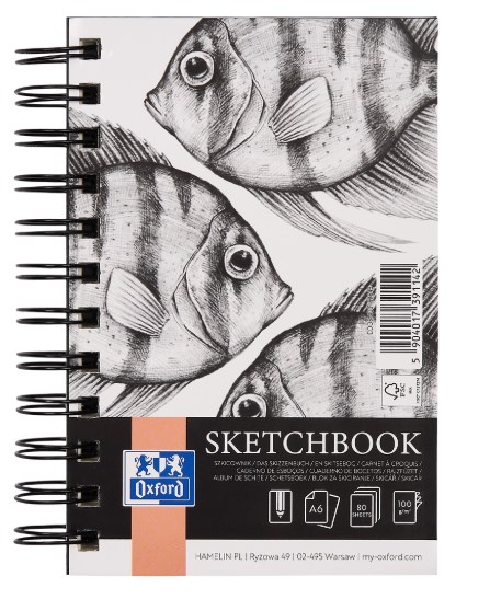 SZKICOWNIK OXFORD SKETCHBOOK PODWÓJNA SPIRALA A6 80K 100G CZARNY