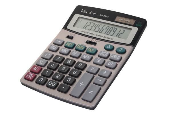 Kalkulator biurowy VECTOR KAV CD-2372, 12-cyfrowy, 135x180mm, szary