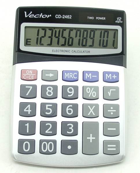 Kalkulator biurowy VECTOR KAV CD-2462, 12-cyfrowy, 115x155mm, szary