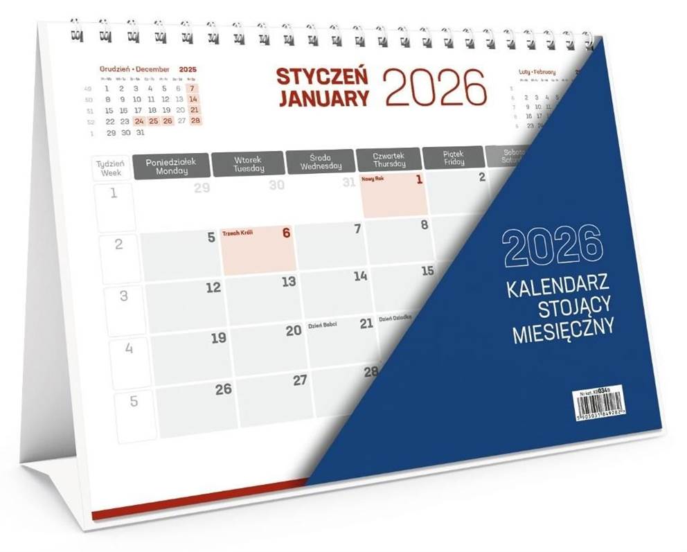 Kalendarz biurkowy stojący miesięczny 2026