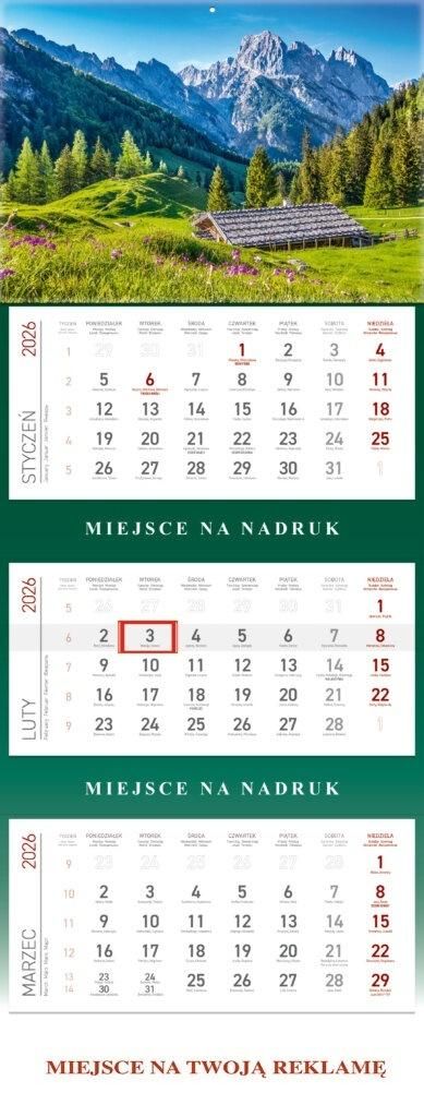Kalendarz ścienny trójdzielny 2026 Góry


wymiar kalendarium 134x282mm
wymiar głowki 210x295