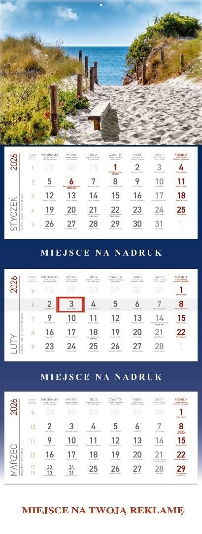 Kalendarz ścienny trójdzielny 2026 Morze


wymiar kalendarium 134x282mm
wymiar głowki 210x295