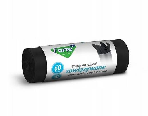 Worki na śmieci 60L op10  FORTE+ zawiązyw LDPE extra grube