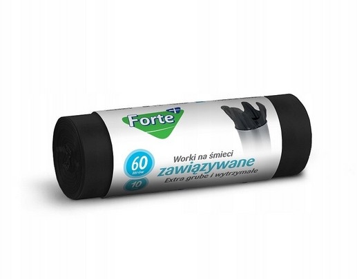 Worki na śmieci 60L op10  FORTE+ zawiązyw LDPE extra grube