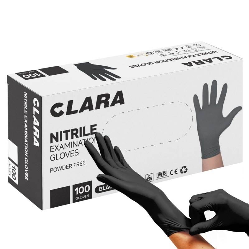Rękawice nitrylowe bezpudrowe CLARA, 100 szt., rozmiar M, czarne