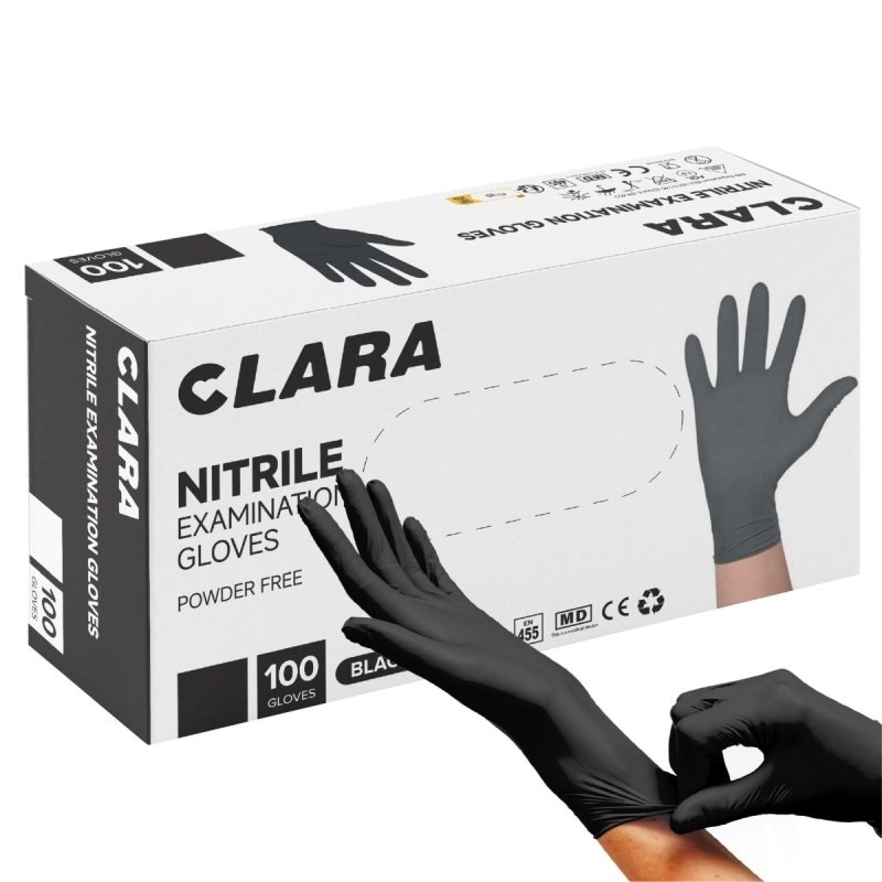 Rękawice nitrylowe bezpudrowe CLARA, 100 szt., rozmiar M, czarne