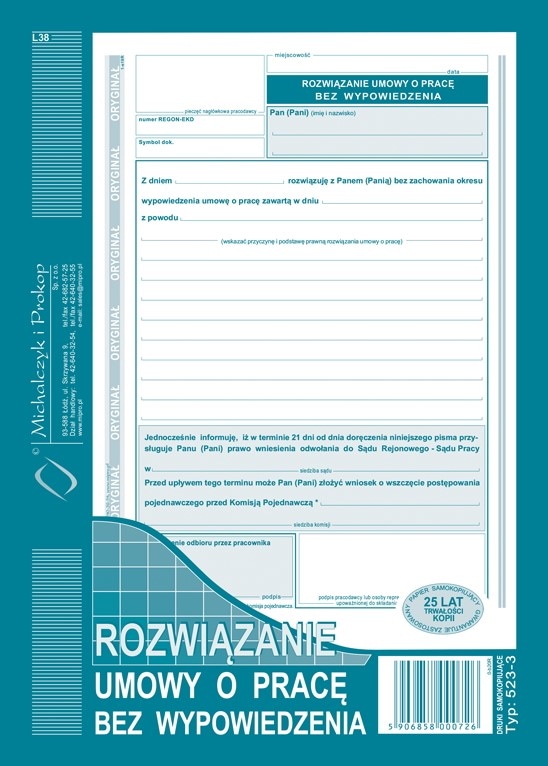 Rozw.umowy o pracę bez wypowiedz.