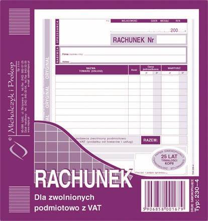 Rachunek 2/3 A5 dla zwol. z vat