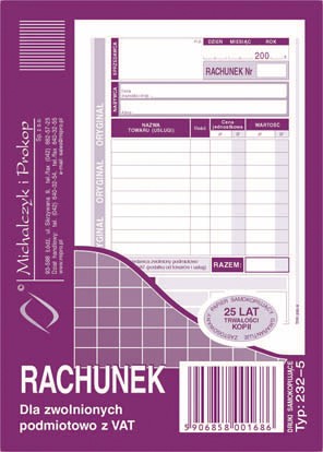 Rachunek A-6 dla zwol.z VAT (pion)