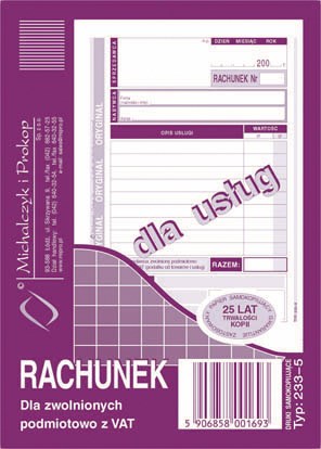 Rachunek A6 dla zwol.z VAT (usługa)