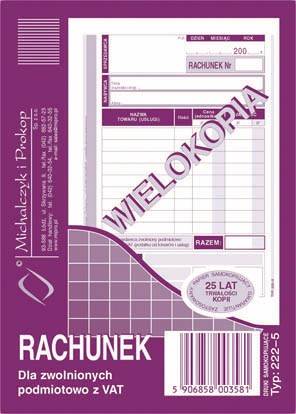 Rachunek A6 dla zw.z VAT pion(wiel)