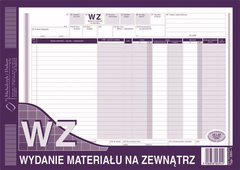 WZ Wydanie mat.na zewnątrz  A4