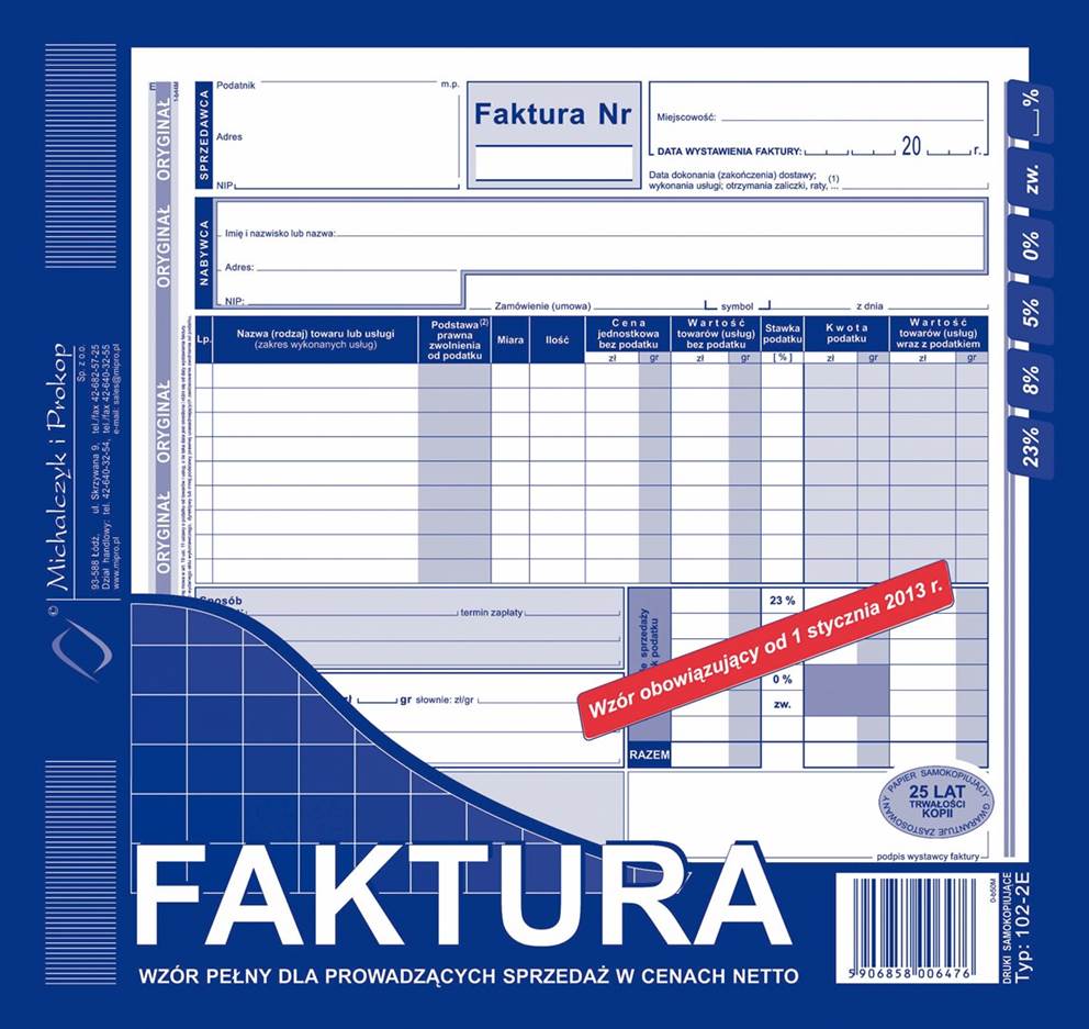 Faktura 2/3 A-4 (pełna)