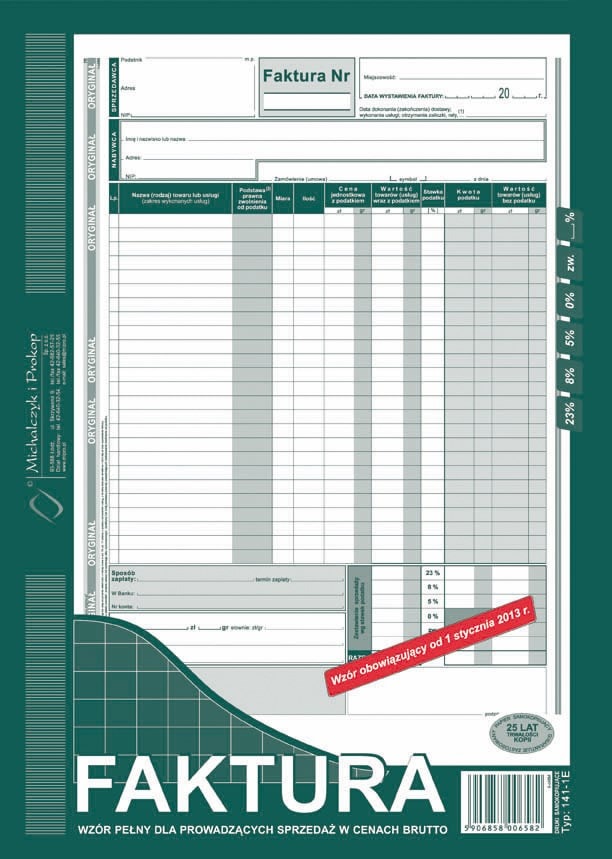 Faktura A4 (141-1) brutto - pełna