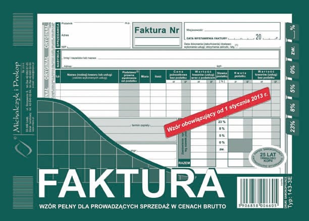 Faktura A-5 brutto(pełna)poziom