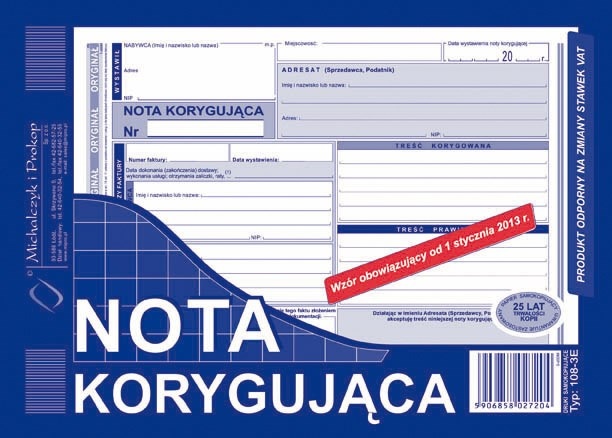 NK Nota korygująca