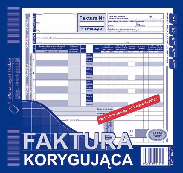 Faktura korygująca 2/3 A4