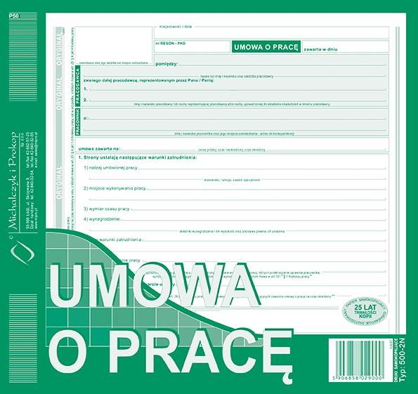 UP Umowa o Pracę 2/3 A4 (NOWA)