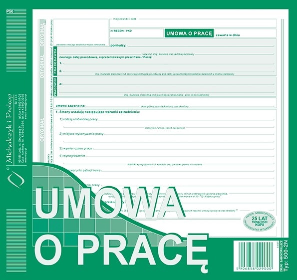 UP Umowa o Pracę 2/3 A4 (NOWA)