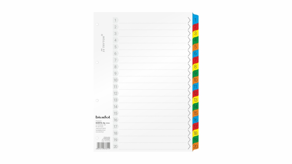 PRZEKŁADKI LAMINOWANE A4 1-20 NUMERYCZNE