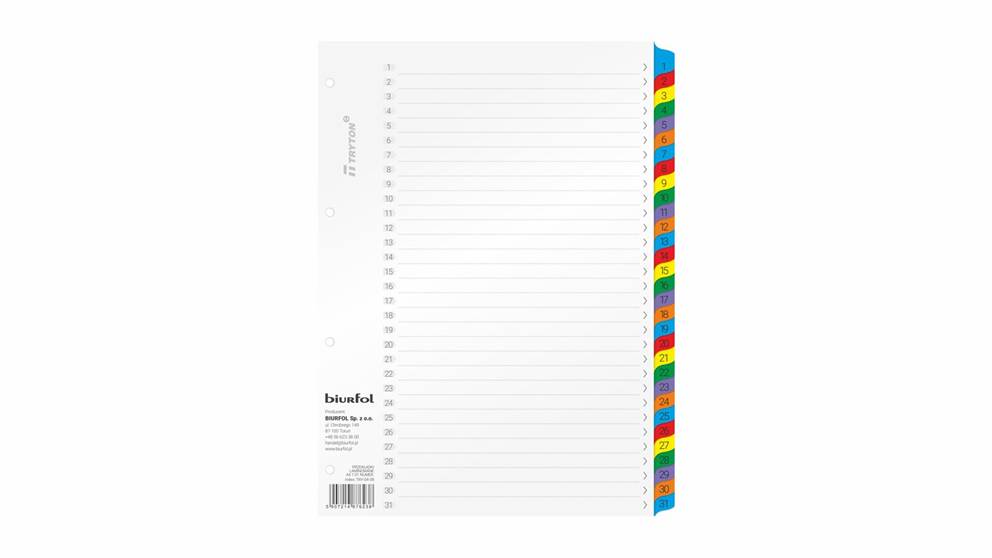 PRZEKŁADKI LAMINOWANE A4 1-31 NUMERYCZNE