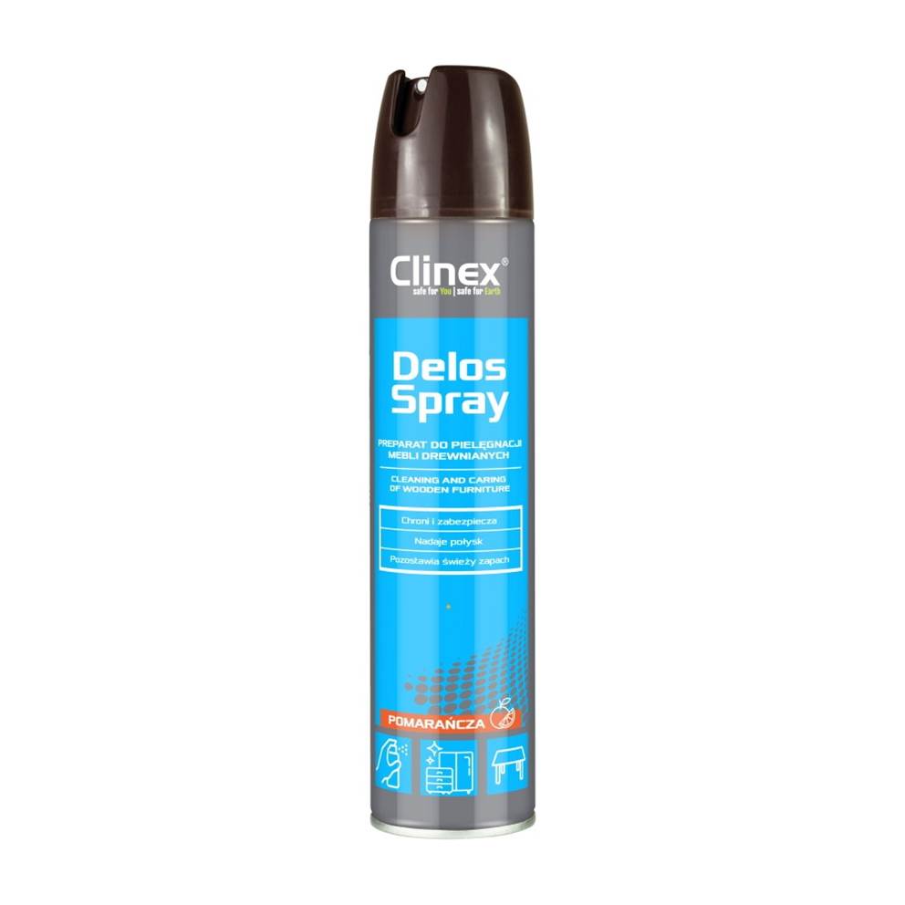 Spray do pielęgnacji i czyszczenia mebli drewnianych CLINEX Delos Shine, 300ml typu Pronto