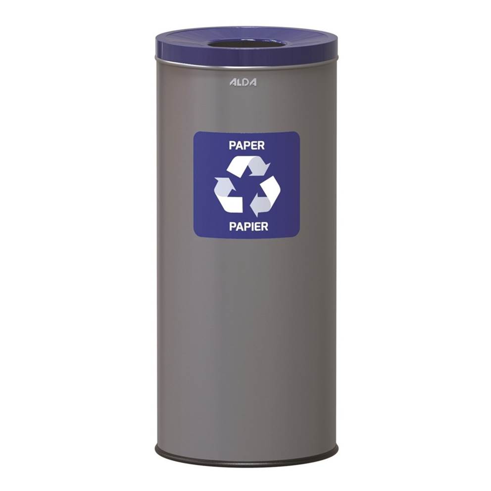 Kosz na śmieci ALDA EKO, 45l, do segregacji: papier, stal powlekana organicznie, niebieska pokrywka, szary