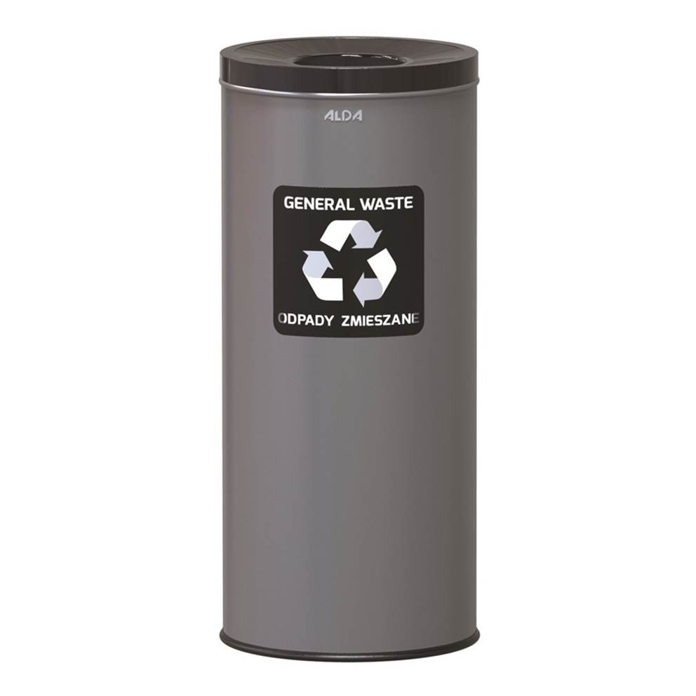 Kosz na śmieci ALDA EKO, 45l, do segregacji: odpady zmieszane, stal powlekana organicznie, czarna pokrywka, szary