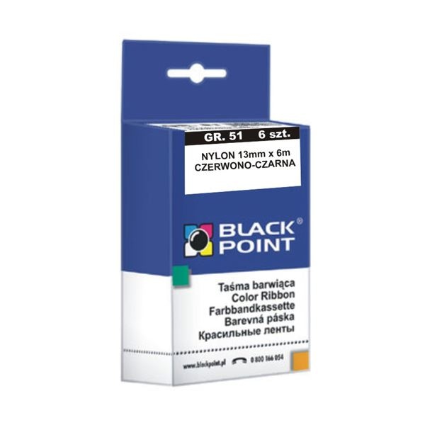 Black Point taśma barwiąca KBPGR51CZCZ gr. 51 - 13 mm x 6 m, czarna-czerwona, 6 szt.