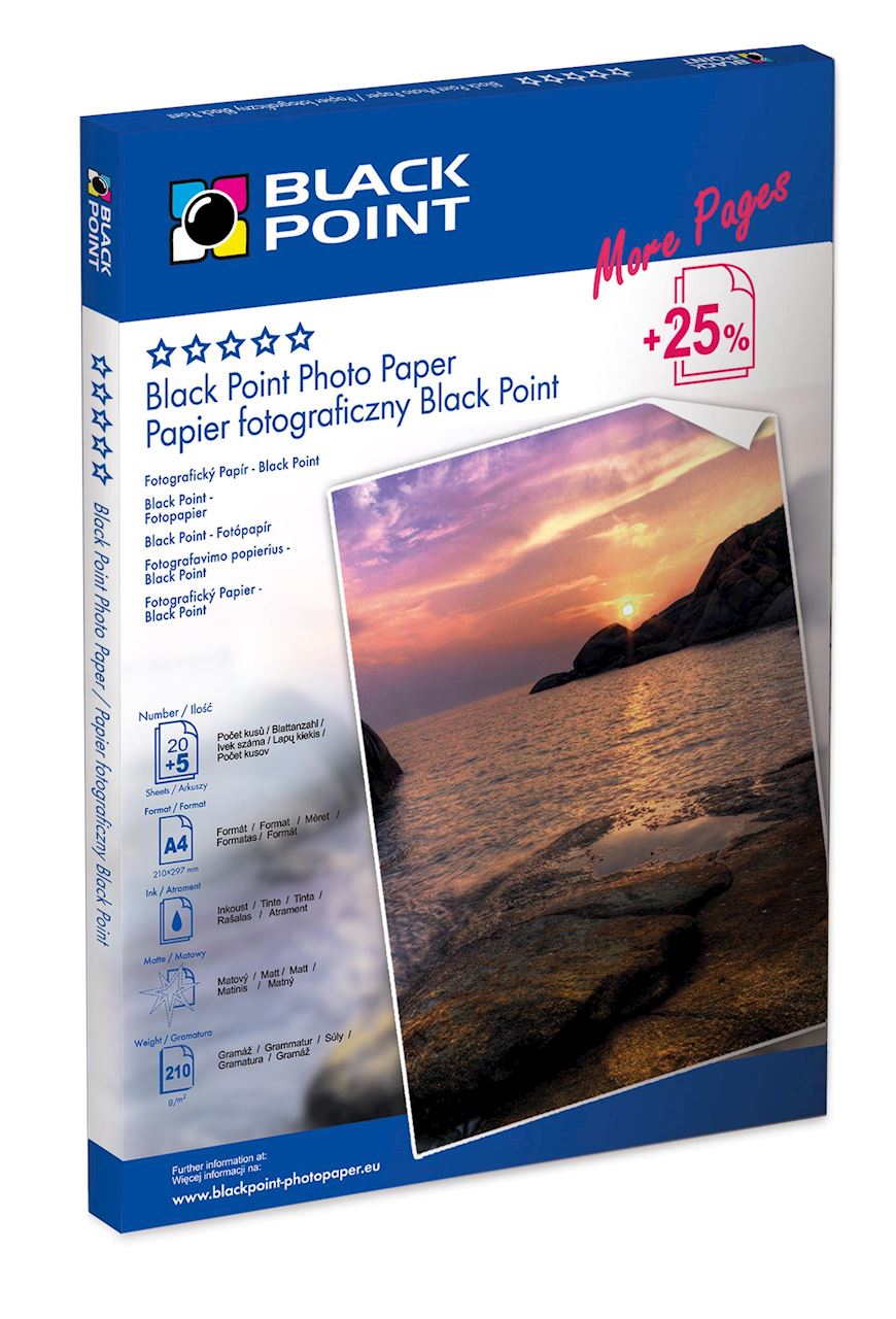 Papier fotogaficzny matowy Black Point A4 210 g/m2, 25 arkuszy