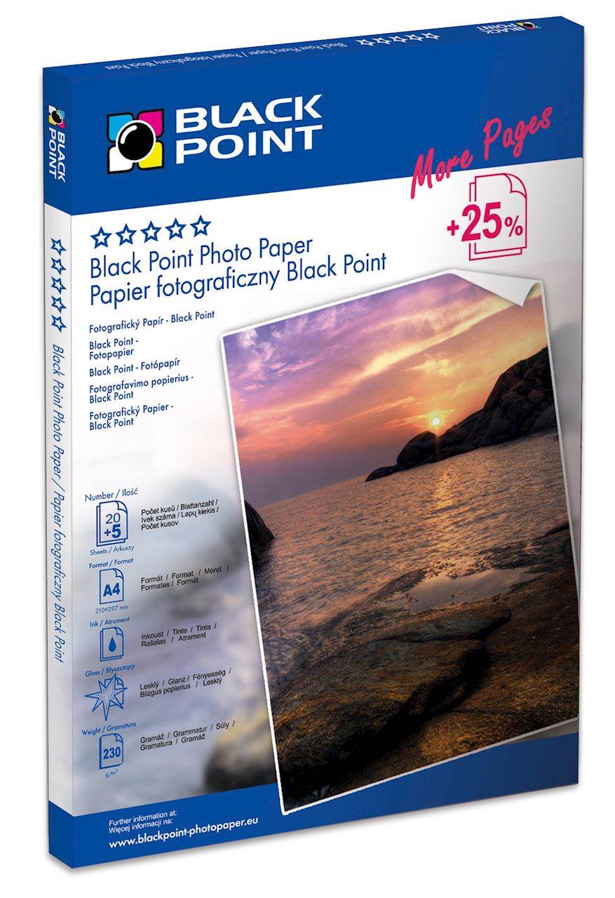 Papier fotogaficzny błyszczący Black Point A4 230 g/m2, 25 arkuszy