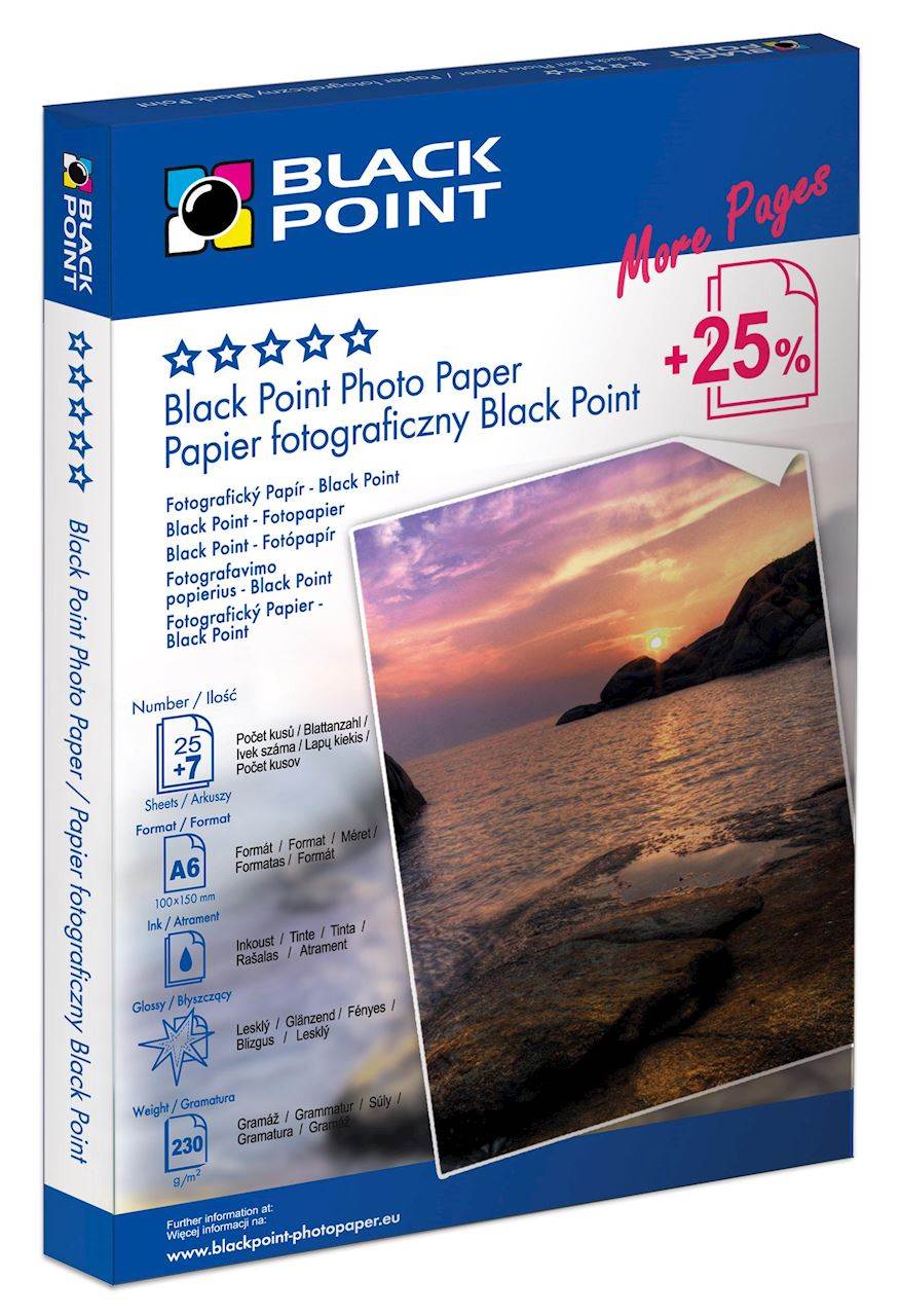 Papier fotogaficzny błyszczący Black Point A6 230 g/m2, 32 arkusze