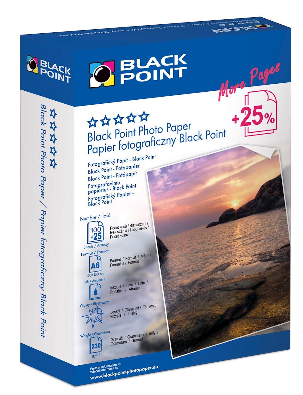 Papier fotogaficzny błyszczący Black Point A6 230 g/m2, 125 arkuszy