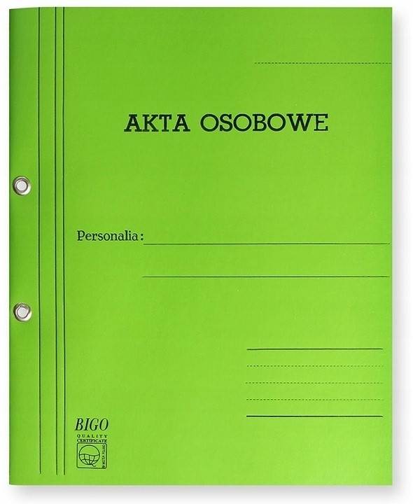 Teczka akt osobowych oczkowa zielona BIGO