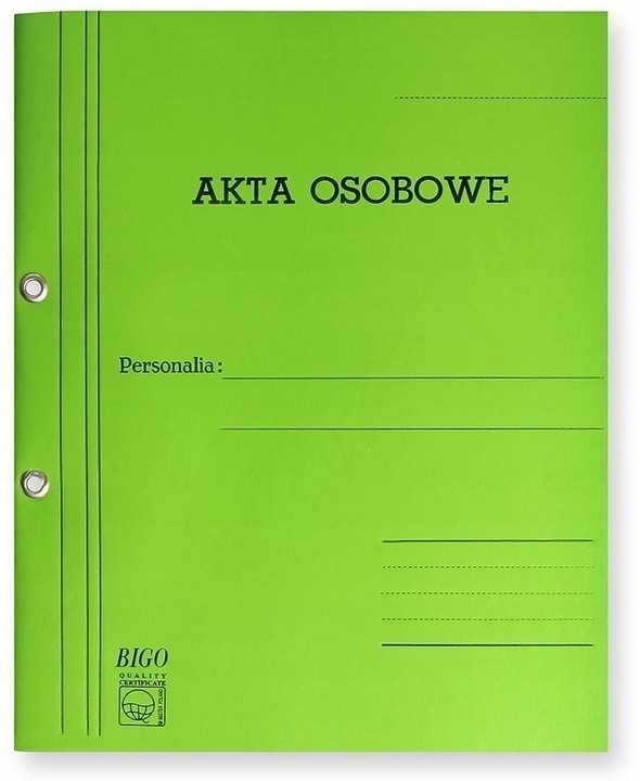 Teczka akt osobowych oczkowa zielona BIGO