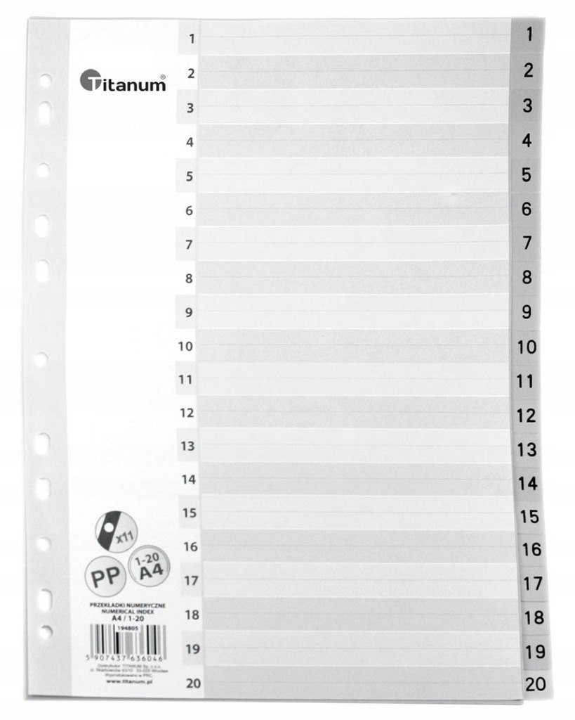 PRZEKŁADKI NUMERYCZNE A4 PP BIAŁE 1-20