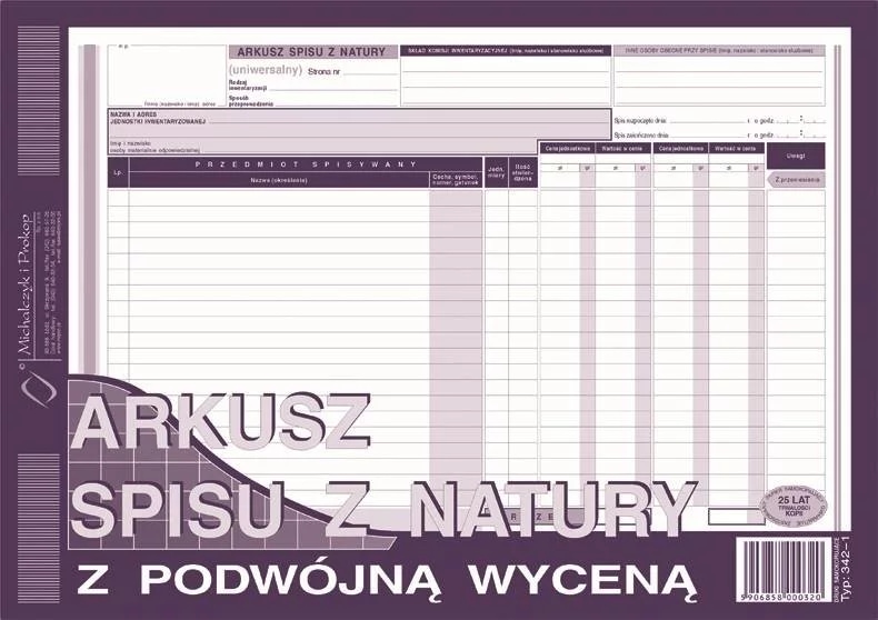 Arkusz spisu z natury z podw.wyceną