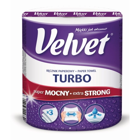 Ręcznik w roli celulozowy VELVET Turbo, 3-warstwowy, 300 listków, biały