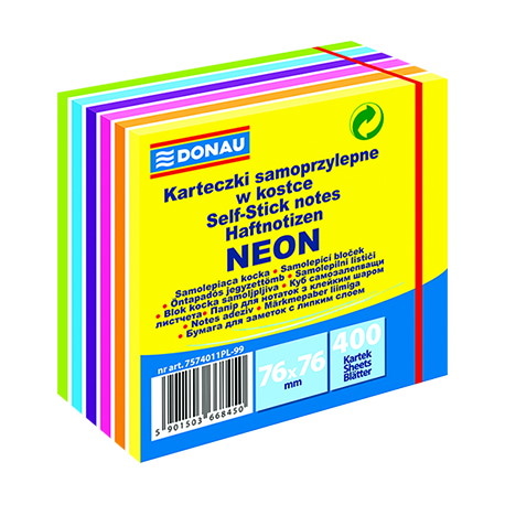 Kostka samoprzylepna DONAU, 76x76mm, 1x400 kart., 11-warstw, mix kolorów