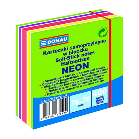 Kostka samoprzylepna DONAU, 76x76mm, 1x400 kart., neon-pastel, mix zielony
