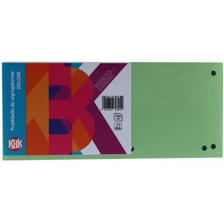 Przekładka papierowa 1/3 A4, 100szt. zielona, gramatura 190 g/m2, KBK