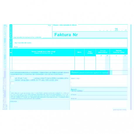 Faktura czynności zwol.z podat.A5