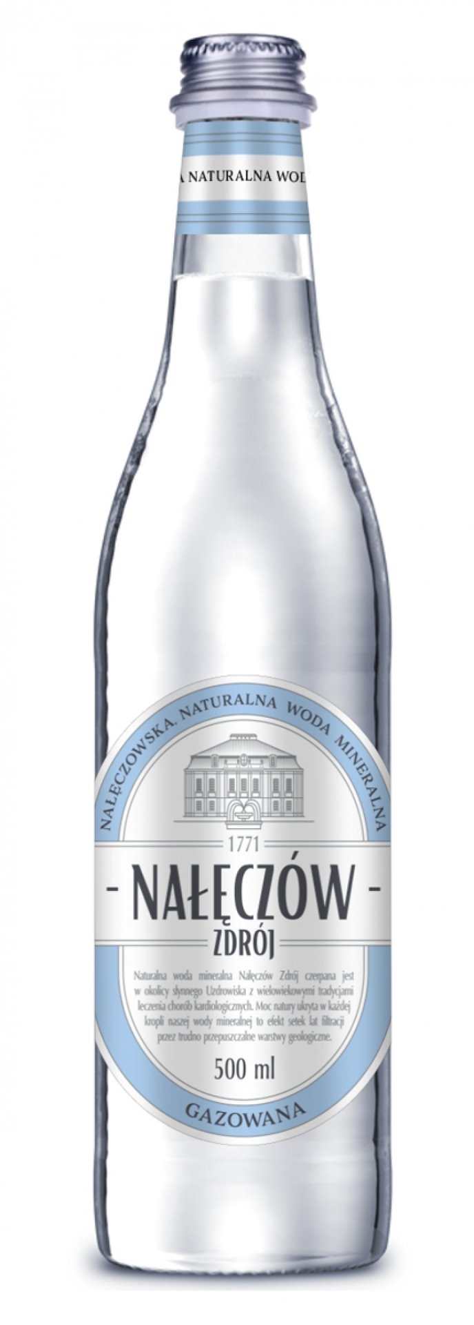 Woda NAŁĘCZÓW ZDRÓJ, gazowana, butelka szklana, 500ml 12szt