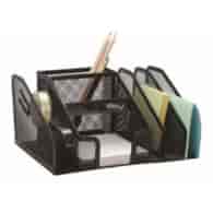 Przybornik na biurko Q-CONNECT Office Set, metalowy, 6 komór + dyspeneser do taśm, czarny